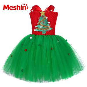 New Update Wholesale Child Fancy Party <b>Santa</b> Claus Kids Tulle Dresses Christmas Tree Green Tutu Dress for Girls - Product Image 3