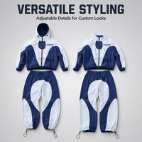 Ensemble de survêtement bleu et blanc contrastant pour hommes, veste coupe-vent technique avec logo personnalisé, pantalon baggy Gorpcore, vente en gros OEM