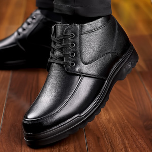 Bottes d'hiver pour hommes en cuir véritable doublées de fourrure, semelle en caoutchouc, bout rond, bottes chaudes pour la neige - Product Image 4