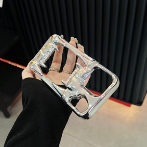 Mạ Điện New Hollow Tiger Răng <span class=keywords><strong>3D</strong></span> Trường Hợp Đối Với <span class=keywords><strong>iPhone</strong></span> 17 Pro Phong Cách Hollow Bạc Điện Thoại Bìa Đối Với <span class=keywords><strong>iPhone</strong></span> 17 16 15 14 13 12 - Product Image 2