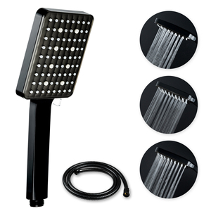 Pommeau de douche carré portable avec flexible, 6 modes de pulvérisation, haute pression, noir, avec buses en silicone, ensemble de pulvérisation pour salle de bain - Product Image 1