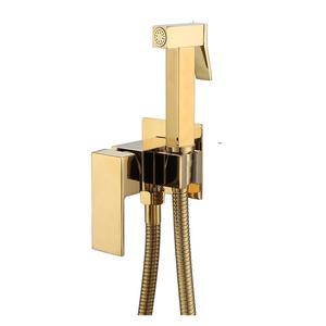 Modern Square Shower Sprayer Head for Toilet Black <strong>Brass</strong> Bidet Hand Sprayer with Ceramic Valve <strong>Core</strong> 2-Hole Mount <strong>Shattaf</strong> Set - Product Image 1