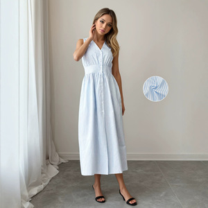 Elegante Abito Estivo Stile Francese 2026 con Scollo a V, Vita Plissettata e Spacco, per <span class=keywords><strong>Donna</strong></span> - Vendita all'Ingrosso da Fabbrica OEM - Product Image 1