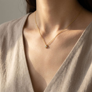 Hot Selling Trendy Style Fine Minimalist Pendant Necklaces Jewelry 18K Solid Gold Single Real Natural Diamond Pendant Necklaces - Product Image 1