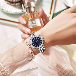 นาฬิกาข้อมือผู้หญิงทรงกลมบางเฉียบแบบลำลอง OEM ODM รุ่นใหม่ ตัวเรือนและสายสแตนเลสสตีล 316L ขนาด 29 มม. นาฬิกาควอตซ์ประดับเพชร - Product Image 4