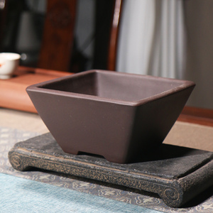 Zisha Square Bonsai Pot Purple Clay Made By Wang Fei <b>Pottery</b> Chinese Style Classical Interior - Product Image 1
