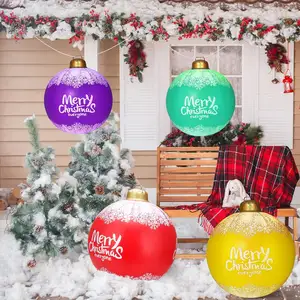 Bola ornamen tiup Natal baru, bola Remote Control dengan 16 warna lampu LED bawaan untuk dekorasi liburan