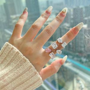 Dylam Eternity Wedding <b>Ring</b> 925 <b>Sterling</b> <b>Silver</b> 2 Stone <b>Adjustable</b> Open Diamond Ice Out Cut Engagement Anniversary <b>Ring</b> Band - Product Image 2