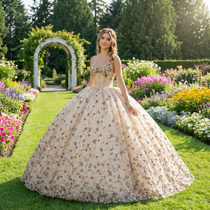 ชุดราตรีเจ้าหญิงสำหรับงาน Quinceanera, งานกาล่า, งานประกวด, งานฉลองอายุ 16 ปี รุ่น Dy6925-1 ประดับลูกปัดและดอกไม้จับจีบ ดีไซน์หรูหราจาก Jancember - Product Image 1