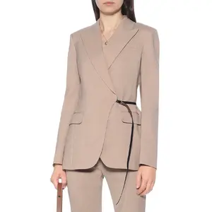 New Fashion Two Piece Set Women Clothing Office Lady Business Formal Ladies Suit With Blazer And Pants Belt Waist Wrap Blazer