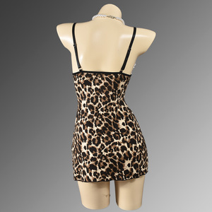 ชุดนอนเซ็กซี่ของผู้หญิงพร้อมชุดเดรสสายเอี๊ยมชายเสื้อพิมพ์ลายเสือดาวผูกโบว์ลูกไม้ยั่วยวนและชุดนอนอีโรติก - Product Image 3