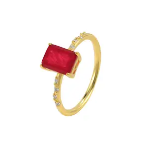925 sterling silver wedding rings square ruby gemstone zircon gold plated fine jewelry rings for women