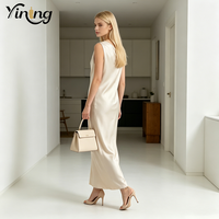 Robe longue drapée sans manches en satin champagne pour femme, robe de soirée/bal, service OEM ODM, faible MOQ, personnalisation, usine de vêtements avec 19 ans d'expérience