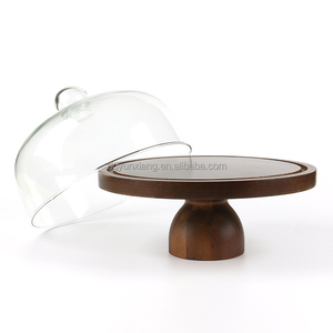 Acacia Wood Cake Stand com Lid - 12in Round Cake <span class=keywords><strong>Holder</strong></span>, 2-em-1 Sobremesa Display Set Grande Acrílico Cake Dome Cover - Product Image 2