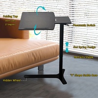 Table d'appoint moderne pour ordinateur portable, réglable en hauteur par vérin à gaz, inclinable, en acier, avec roulettes dissimulées, pour position assise ou debout