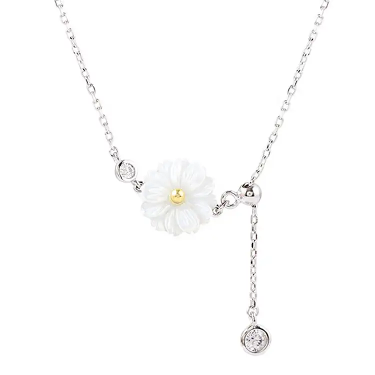 New Forest Shell Daisy Flower Pull Necklace Fairy Temperament Net Red Niche Ins Cold Wind Clavicle Chain