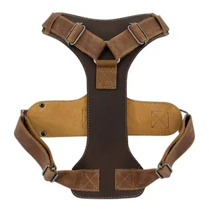 Adjustable Comfortable Full Grain Leather Handmade Dog Harness with Heavy Duty Metal for Medium to Large Dog Breeds