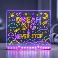 Tableau effaçable en acrylique 7 couleurs néon lumineux LED avec contrôle tactile, veilleuse et support pour notes, 7 marqueurs – Idéal pour la maison et les festivals