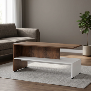 Table basse portable en bois avec rangement à compartiments ouverts, table centrale en noyer blanc pour salon, canapé, bureau à domicile - Product Image 1