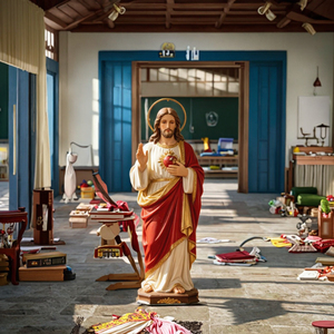 Décoration religieuse en résine Vierge <span class=keywords><strong>Marie</strong></span> et Père Saint, style Noël, pour la maison, pleine d'amour - Product Image 2