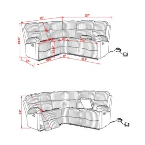 Grey Modern Polyester Sectional with LED Reclining <b>Sofa</b> <b>Bed</b> Wood Legs for Living Room - Product Image 4