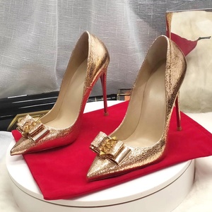 Customizable Plus Size Gold Bow Stiletto Pumps Sexy High Thin Party Wedding Year-Round Wear Breathable <b>Slip</b>-<b>On</b> Summer Winter - Product Image 2