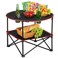 Table de pique-nique pliante portable ronde avec sac de rangement, 4 porte-gobelets, 2 niveaux, mobilier d'extérieur, plage, métal noir