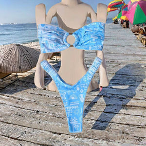 Nuevo Conjunto de Bikini de Dos Piezas para Niñas, Bikini Sólido con Tanga Plisada, Cómodo, de Spandex/Nylon, de Secado Rápido, para Playa - Product Image 2