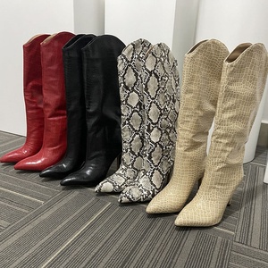 Animal Print Sexy 2021 Autumn Winter Short <b>Knee</b> Boots on Pointy Toe <b>High</b> Heel Boots Fashion - Product Image 3
