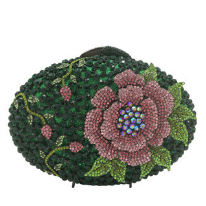 Bolso de Mano Elegante con Cristales para Mujer, Diseño de Flor Verde y Rosa, Ideal para Banquetes y Eventos Nocturnos - Product Image 1