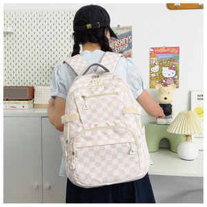 Mochila de viaje ligera de diseño simple con patrón de cuadrícula, capacidad L, para estudiantes, para uso diario. - Product Image 1