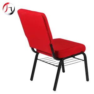 Church Chair Metal Cheap Price Metal Frame Red Chairs Stackable Church Hall Chair With Book Rack