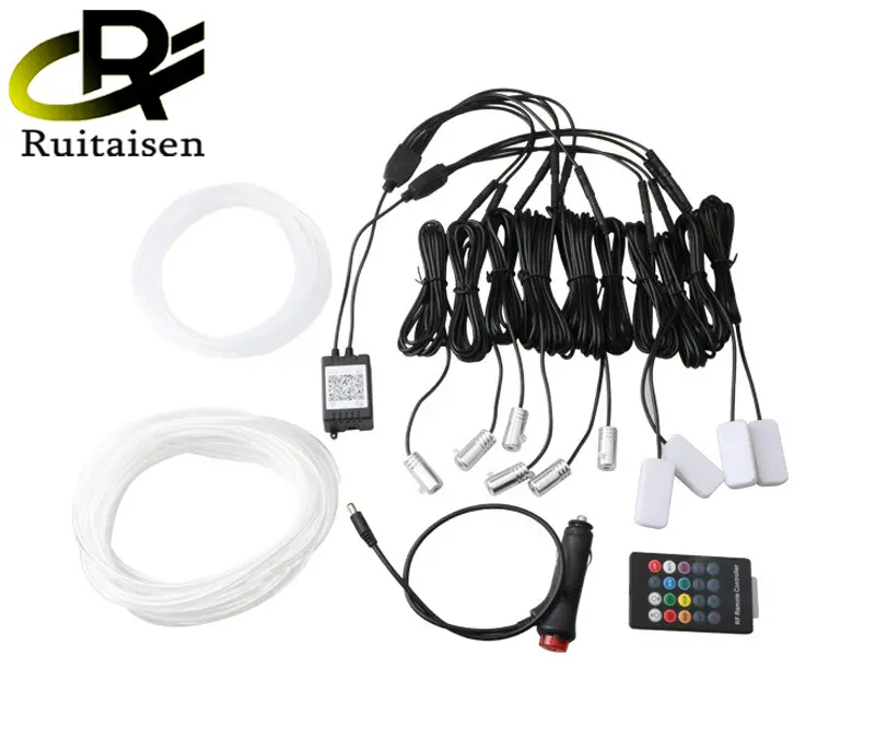 LED RGB 10 in 1 universale con striscia luminosa in fibra ottica per interni auto da 8M tramite controllo App lampade Decorative per atmosfera 12V