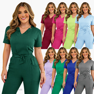 Women's Summer Bow Tie Short Sleeve Straight Leg Pants Set Moisture Wicking Hospital Outpatient Nurse Work Uniforms S XXL - Product Image 2