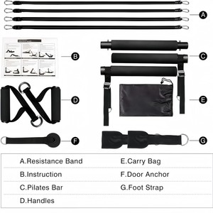 Resistance <b>Bands</b> Set with <b>Workout</b> Bar Pilates Bar Kit Exercise Elastic <b>Band</b> with Handles and Door Anchor for Whole Body Training - Product Image 2