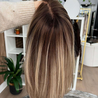 Perruque Lace Front Ombrée Blonde Effet Cheveux Bruns, Ondulée, Cheveux Humains Vierges Bruts Brésiliens, Pré-Pluckée, Sans Colle, pour Femmes