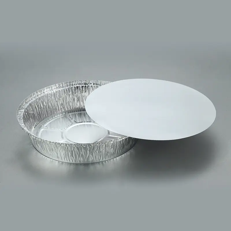 Recipientes descartáveis para alimentos, tamanhos personalizados de 7 "8" 9 ", placa de alumínio redonda, bandejas de cozimento