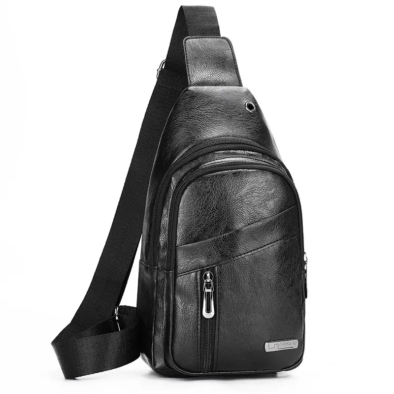 Custom Waterproof PU Leather messenger Sling Bag Men Crossbody Chest bag