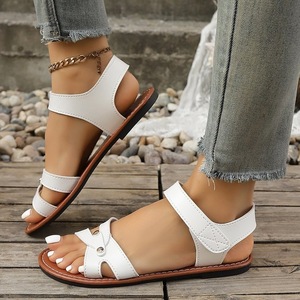 Women Cross <b>Strap</b> <b>Flat</b> Sandals Hook & Loop <b>Ankle</b> <b>Strap</b> Open Toe Rivet Decor Summer Casual Ladies <b>Shoes</b> - Product Image 4