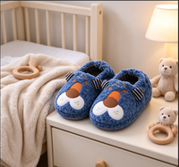 Chaussons chauds en peluche pour enfants, à enfiler, motif animal, semelle en caoutchouc, chaussures d'intérieur d'hiver pour garçons et filles