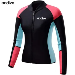 Nueva moda mujer 3mm neopreno colores personalizados impresiones surf buceo mantener caliente Aqua chaqueta Top