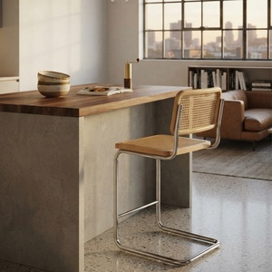 Taburete de <span class=keywords><strong>Bar</strong></span> Estilo Rústico Francés con Patas Cromadas, Taburete de <span class=keywords><strong>Bar</strong></span> de Ratán, Muebles de Madera Maciza de Fresno, Sillas Altas - Product Image 3
