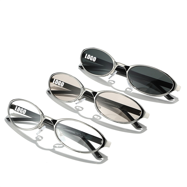 LMA T67 Futuristic Y2K Metallic Silver Oval Cat-Eye Sunglasses Unisex Retro Street High-end Atmosphere Fashion UV400 Shades