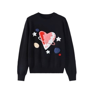 Pull en maille Zhan Ya pour femme, motif cœur floqué, col rond, manches longues, coupe ample, automne-hiver, anti-boulochage, couche de base - Product Image 5