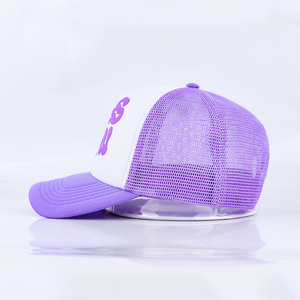 Qianzun <span class=keywords><strong>Y2k</strong></span> violet personnalisé 5 panneaux casquette de camionneur deux tons bouffée impression maille mousse bouffée peinture camionneur chapeau - Product Image 4