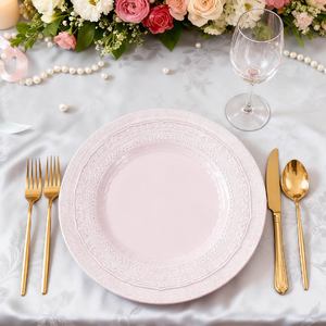 In Stock Light pink Embossed Lace Plate with New Bone China Charger Plates Wedding <b>Dinnerware</b> <b>Set</b> - Product Image 3