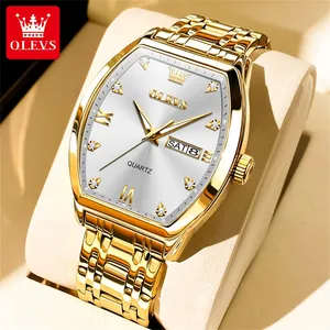 OLEVS 5528 Quartz Watch Men Wristwatch Waterproof Golden Male Wrist Watch Man Top Brand Luxury Gold Square Analog