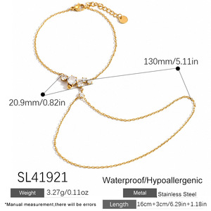 SUMMLY Farbenfrohe Ovale Herz-Zirkon Handkette Armband Verstellbarer Offener Ring 18K Vergoldeter Edelstahl Schmuckset für Damen - Product Image 2