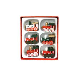 Factory Direct Supply Christmas Decorations Gift Box 6pcs/box Wooden Mini Train Christmas Hanging Ornaments