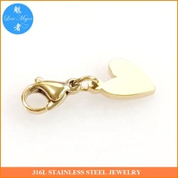 Clip coeur en acier inoxydable sur breloque couleur or 9*8*1mm, fermoir 10mm